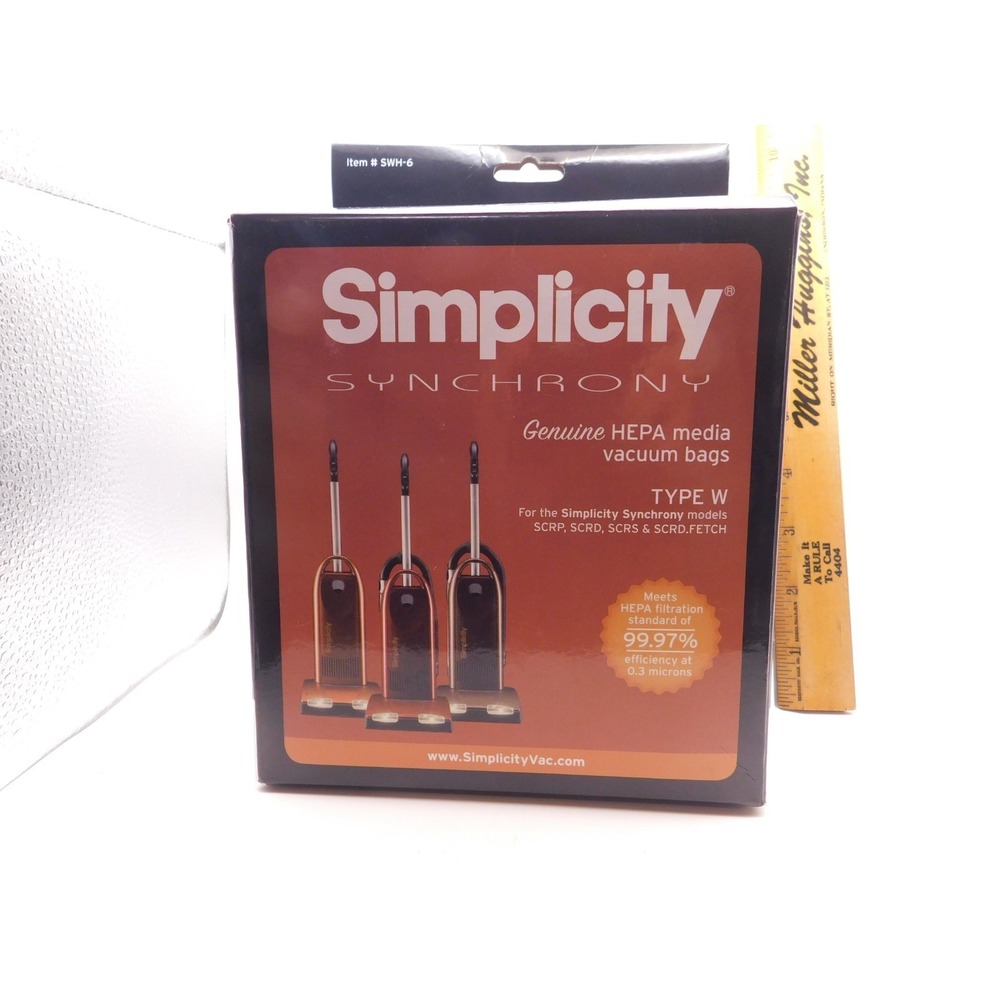 Simplicity SYNCHRONY GENUINE HEPA Media Vacuum Bags TYPE "W" 5 Bags